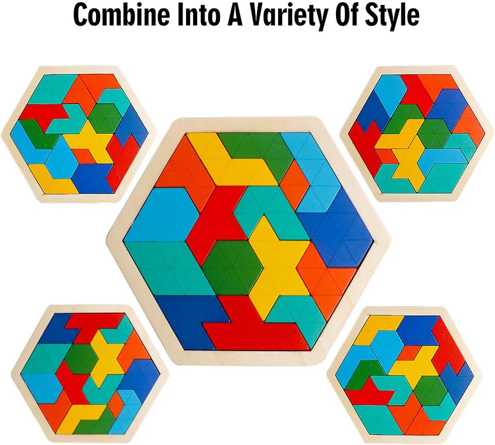Skrtuan 5 Pack Wooden Puzzles Set - STEM Montessori Educational Board Games and Logic Traning Brain Teaser Geometric Shapes Tangram Puzzle Games for Kids Ages 3+