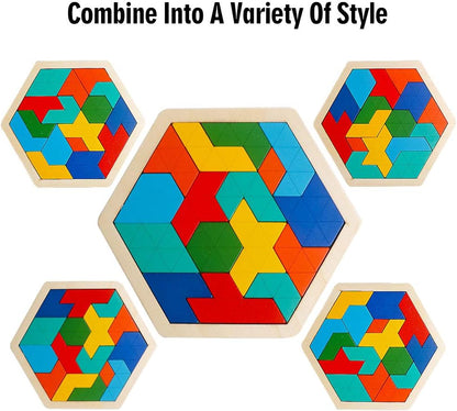 Skrtuan 5 Pack Wooden Puzzles Set - STEM Montessori Educational Board Games and Logic Traning Brain Teaser Geometric Shapes Tangram Puzzle Games for Kids Ages 3+