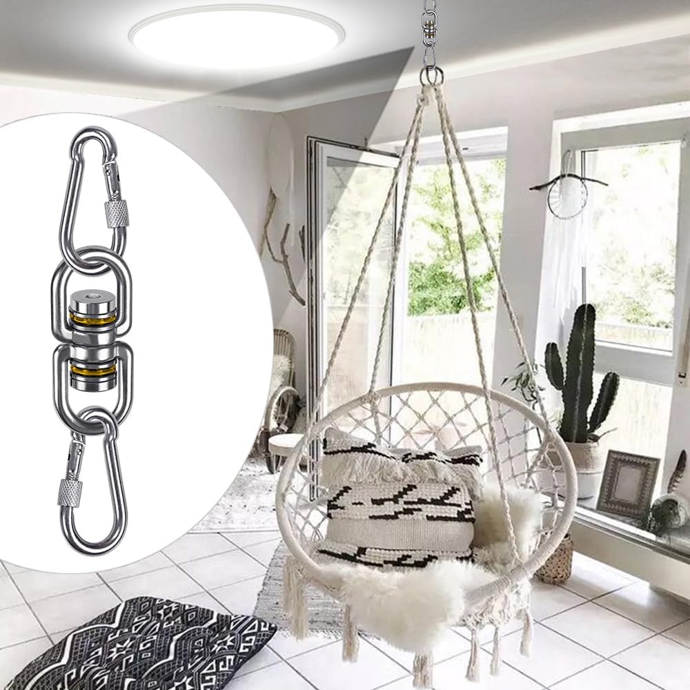 SELEWARE Silent Bearing Swing Swivel, 360° Rotational Device Hanging Accessory with Removeable Buckle for Tree Swing, Hammock Chair, Climbing Rope, Yoga, Kids Swing Swivel 1200LB Capacity, 2 Pack