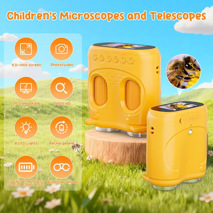 2-in-1 Kids Microscope Telescope, Temodu 2.0" 1000X Digital Microscope for Kids, HD Portable Education Telescope for Kids Birthday Festival Gift, Science Fun Toys for Children Age 4-12 (Purple)