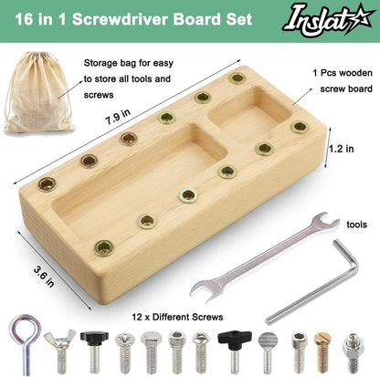 Inslat Montessori Screwdriver Board Set, Wooden Montessori Toy Tool for 3 4 5 Year Old Kids, Educational Screw Board Sensory Learning Toys STEM Fine Motor Skills Toys
