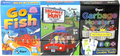 Regal Games - Go Fish, Garbage Monsters, Highway Hunt Card Games Set - Family-Friendly, Fun Card Games - Search & Find, Matching, Counting - Ages 3+ - Includes Game Cards & Instructions - 3 Pack