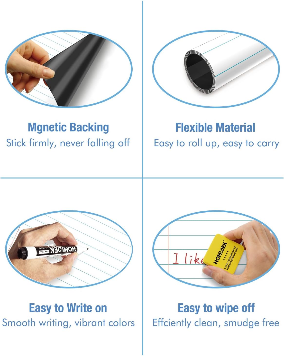 HOMiDEK Magnetic Handwriting Paper for Whiteboard - 17.5x24 in Dry Erase Writing Paper with Lines - Lined Notebook White Board with Markers, Magnet, Eraser