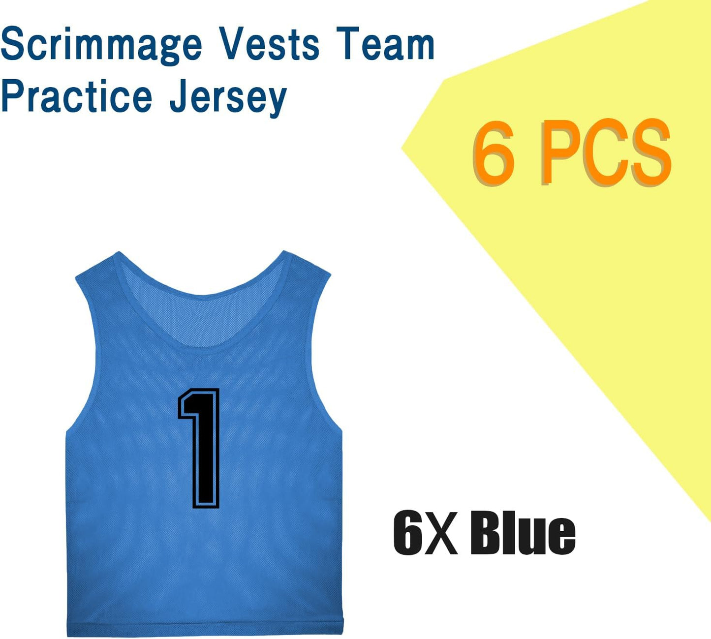 6 Pcs Pinnies Team Practice Vests with Numbers for Child Youth Teen Adult,Ideal for Soccer, Football,Basketball