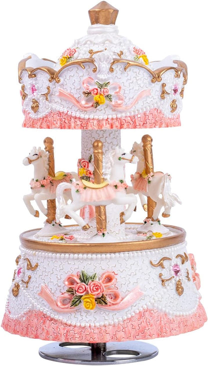 Unicorn Musical Snow Globe for Kids Girls Carousel Music Box with 7 Led Lights Swirling Glitter for Birthday Valentines