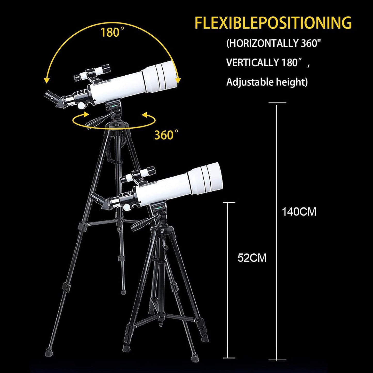 Telescope for Adults & Kids，70mm Aperture 400mm Astronomical Refractor Telescopes for Kids Beginners，with Adjustable Height Tripod，Moon Mirror, Bard Membrane，Phone Adapter, Carrying Bag