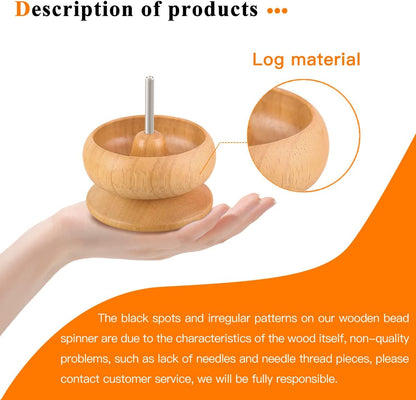 hobbyworker Upgrade Wooden Bead Spinner with 2 Pcs Big Needles,8000 Pcs Seed Beads and 1 Surprise Gift Pack for Jewelry Making Tools,Quickly Stringing Beads Tool, Manual Operated