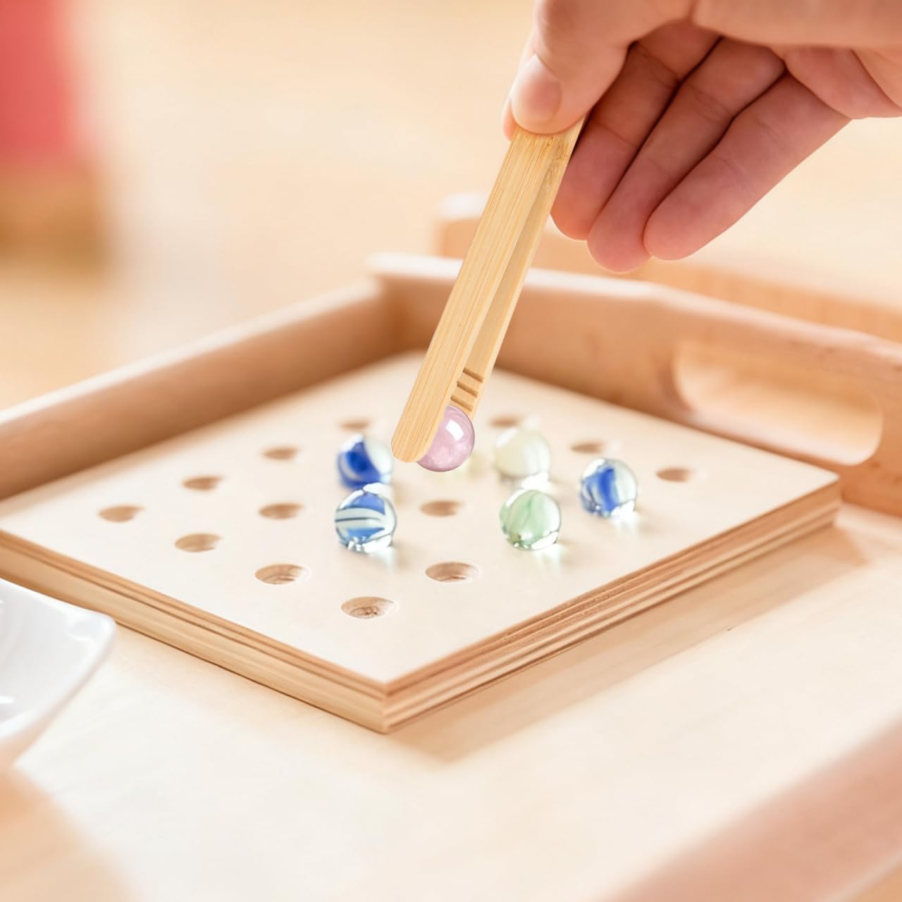 NUOBESTY 3PCS Wooden Tweezer Tongs Kids Tweezers for Fine Motor Peg Board Beads Game Clips Counting Matching Game Beads for Montessori Sorting Toys