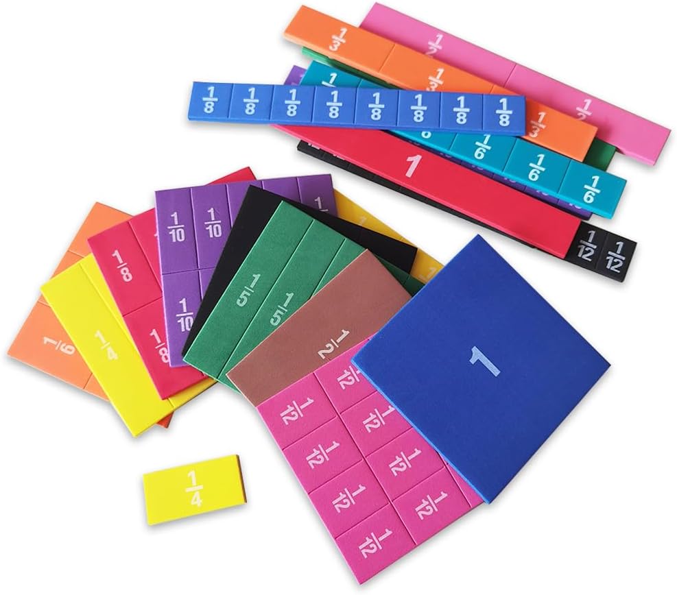 Fraction Manipulatives - 51pcs Foam Fraction Tiles and 51pcs Fraction Squares, Fractions Manipulatives with Fraction Blocks Bars (Tiles+Squares)