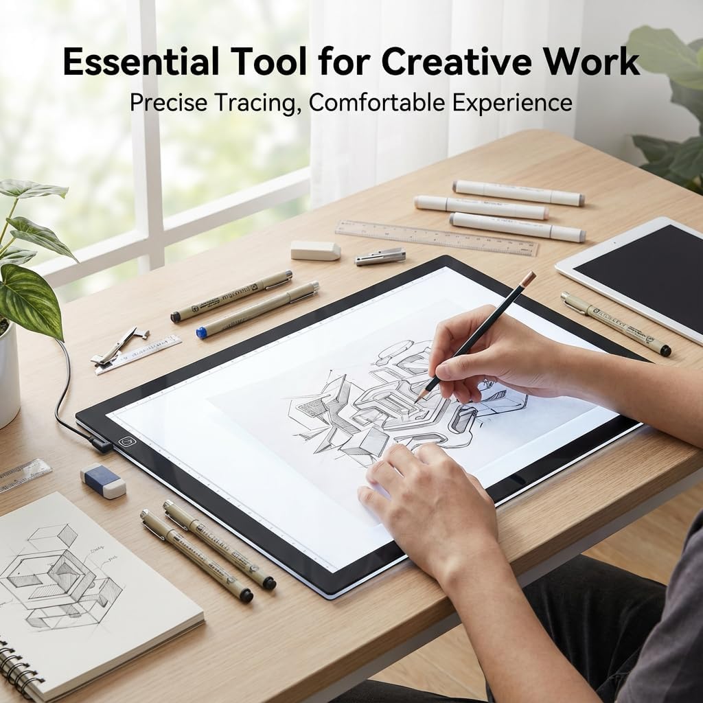 A3 LED Light Pad for Diamond Art, Sketching, Painting - Adjustable Brightness, Sketching, Tracing - USB Powered Complete Art Light Board Kit with Pad Stands and Clips