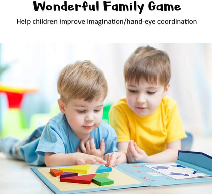 Beestech Wooden Tangram Puzzle Book, Travel Games for Kids in Car, Plane or Take Out for Restaurant, Educational Learning Puzzles Toys, On The Go Toys for Kids, Boys, Girls 3,4,5,6,7,8 Years Old