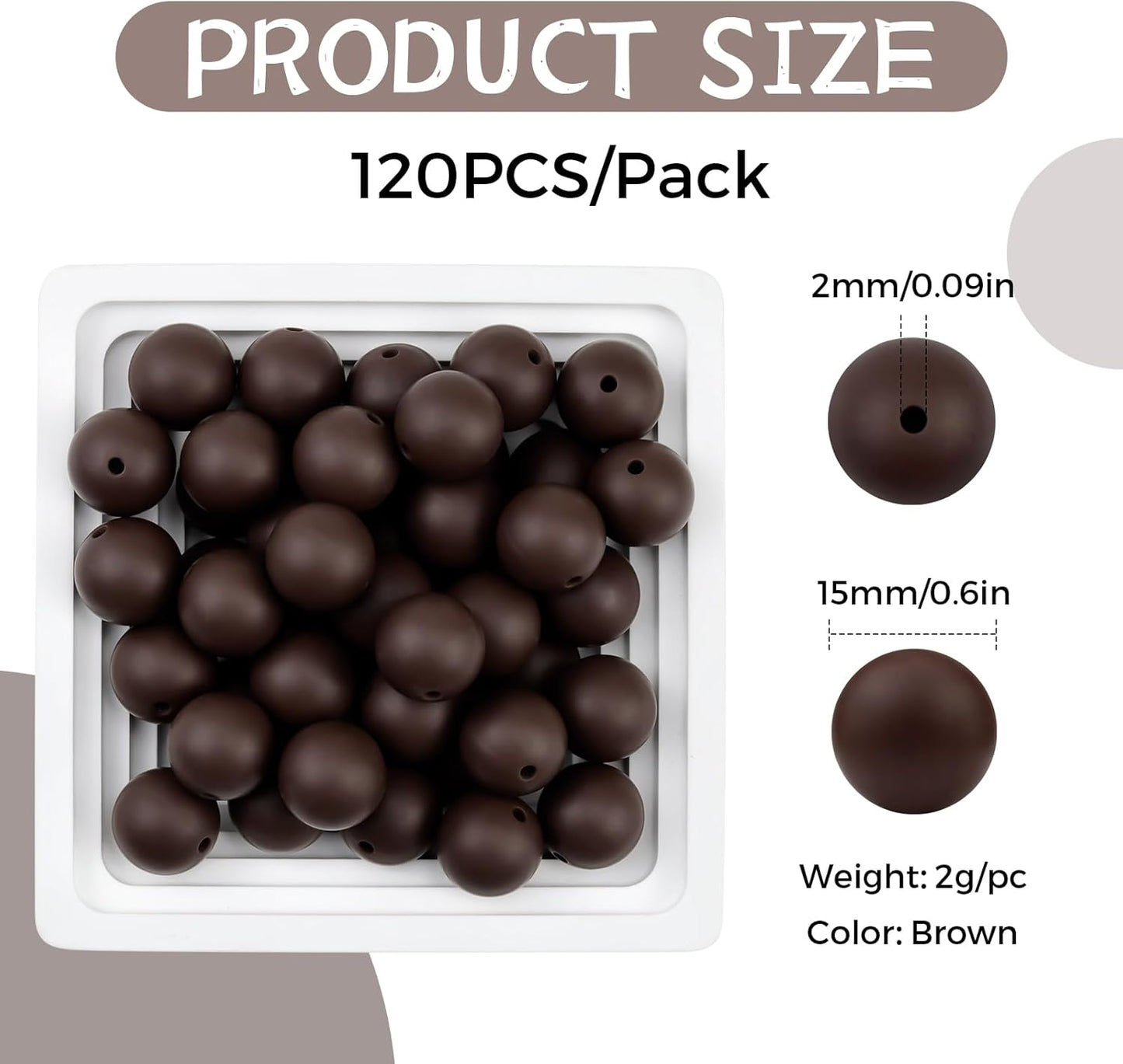 120PCS FIVEIZERO Silicone Beads for Keychain Making, 15mm Glacier Gray Round Silicone Rubber Focal Beads Bulk for DIY Crafts, Bracelets, Necklaces, and Pens