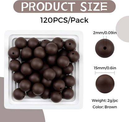 120PCS FIVEIZERO Silicone Beads for Keychain Making, 15mm Glacier Gray Round Silicone Rubber Focal Beads Bulk for DIY Crafts, Bracelets, Necklaces, and Pens