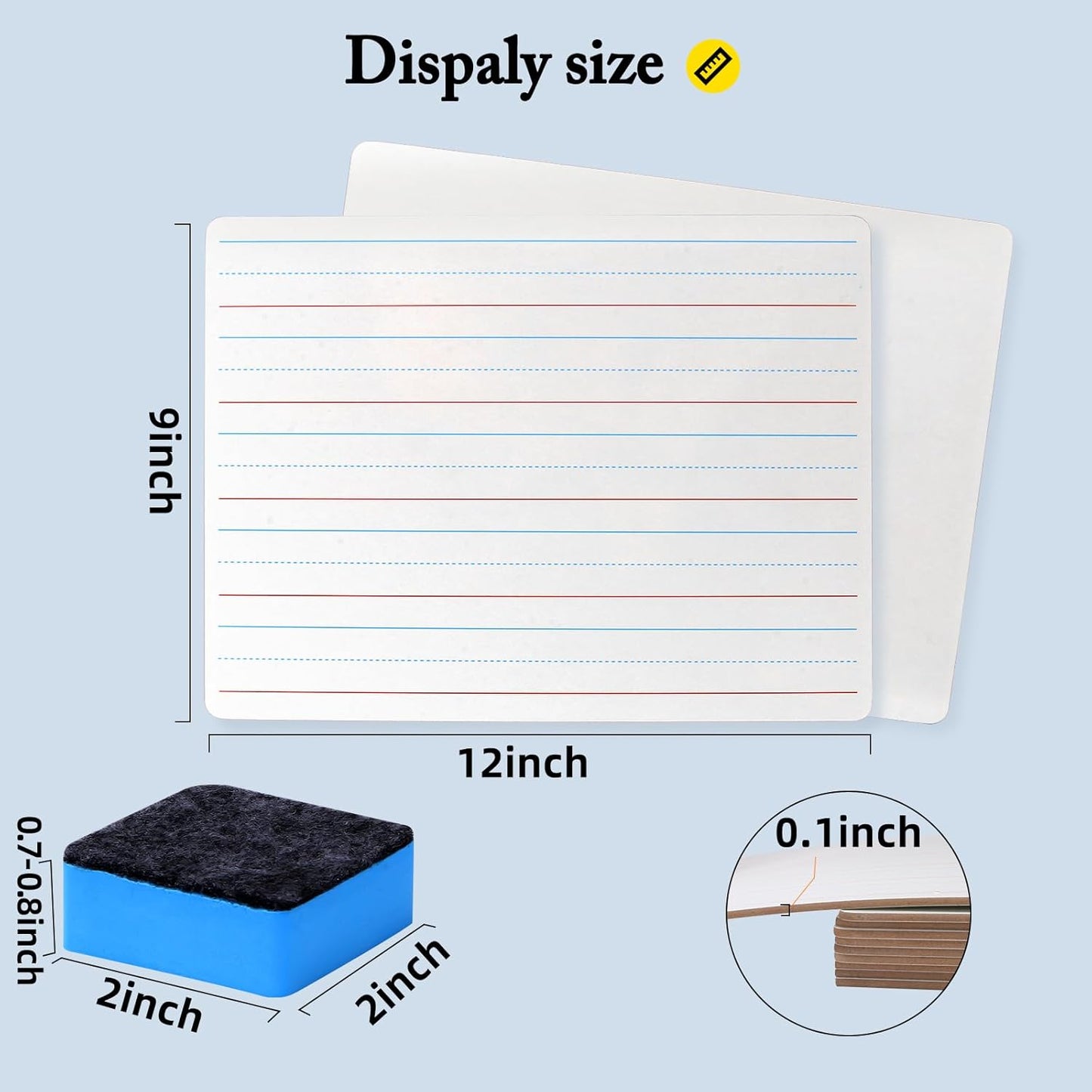 Small Dry Erase Board with Lines 10 Pack White Board Lined 9"x12", Double Sided Mini Whiteboard Ruled Handwriting Practice for Education Classroom Teacher Homeschool Supplies with 10 Erasers