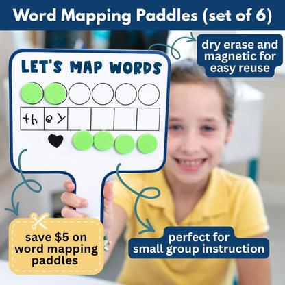 6 Map-Its Paddles for Word Mapping | Hands-On Phonemic Awareness Tool | Magnetic Dry-Erase Paddles for Phonics & Spelling | Structured Literacy & Science of Reading Classroom Resource