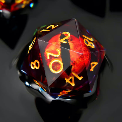 YEMEKO Beholder'S Eye D20 Dice Dragon Eye DND 22MM Single with Resin Sharp Edge 20 Sided D&D Handmade Polyhedral for Dungeons and Dragons, RPG, Roleplaying Games MTG Table Games(Blue Gold)