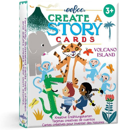 eeBoo: Volcano Island Create a Story Pre-Literacy Cards, 36 Cards with Colorful Characters, Encourages Imagination, for Ages 3 and up