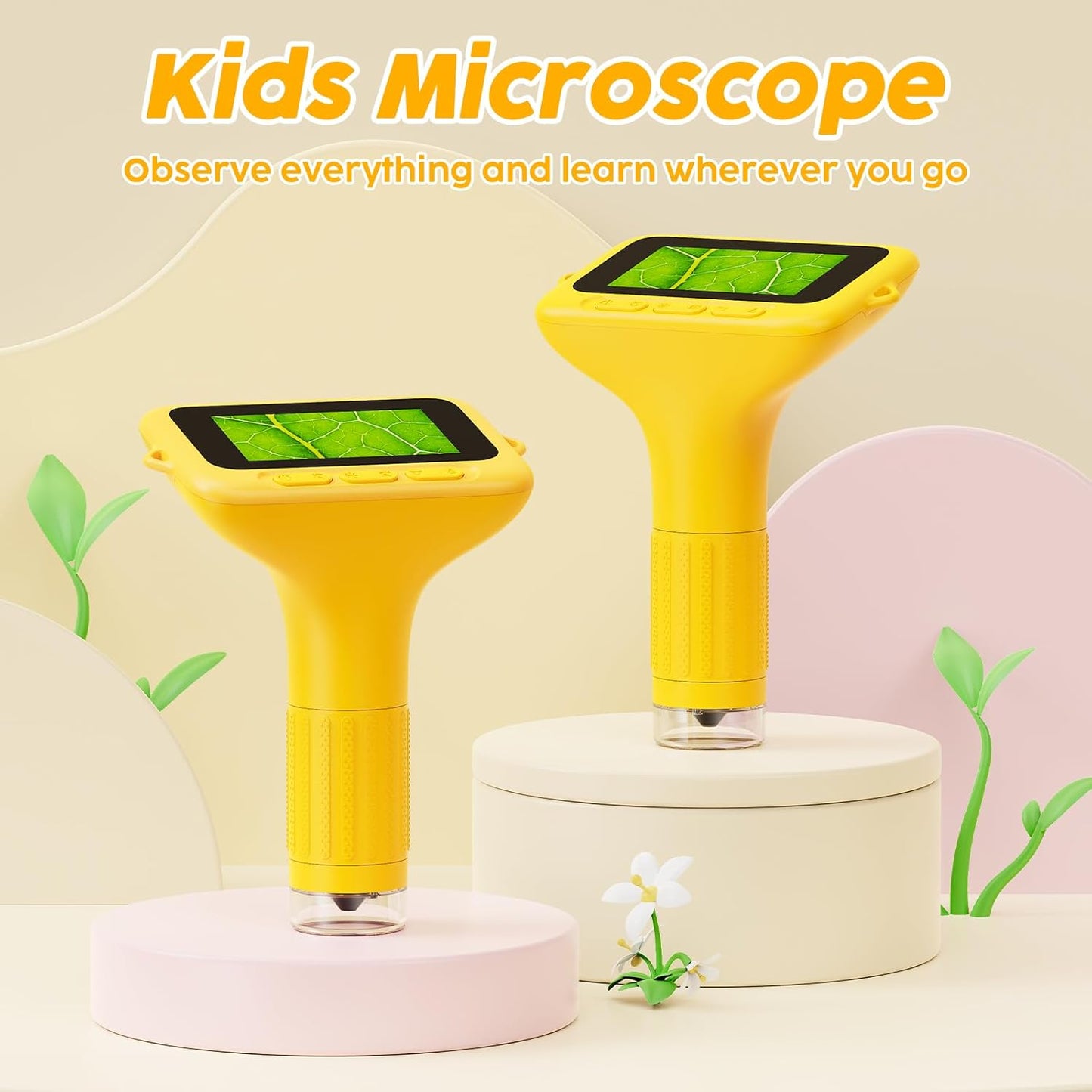 1000X Handheld Digital Kids Microscope with 3.0" IPS Screen, USB-Powered STEM Educational Science Toy with 8 LED Lights & Photo/Video Capture, Portable Learning Gift for Boys & Girls(White)
