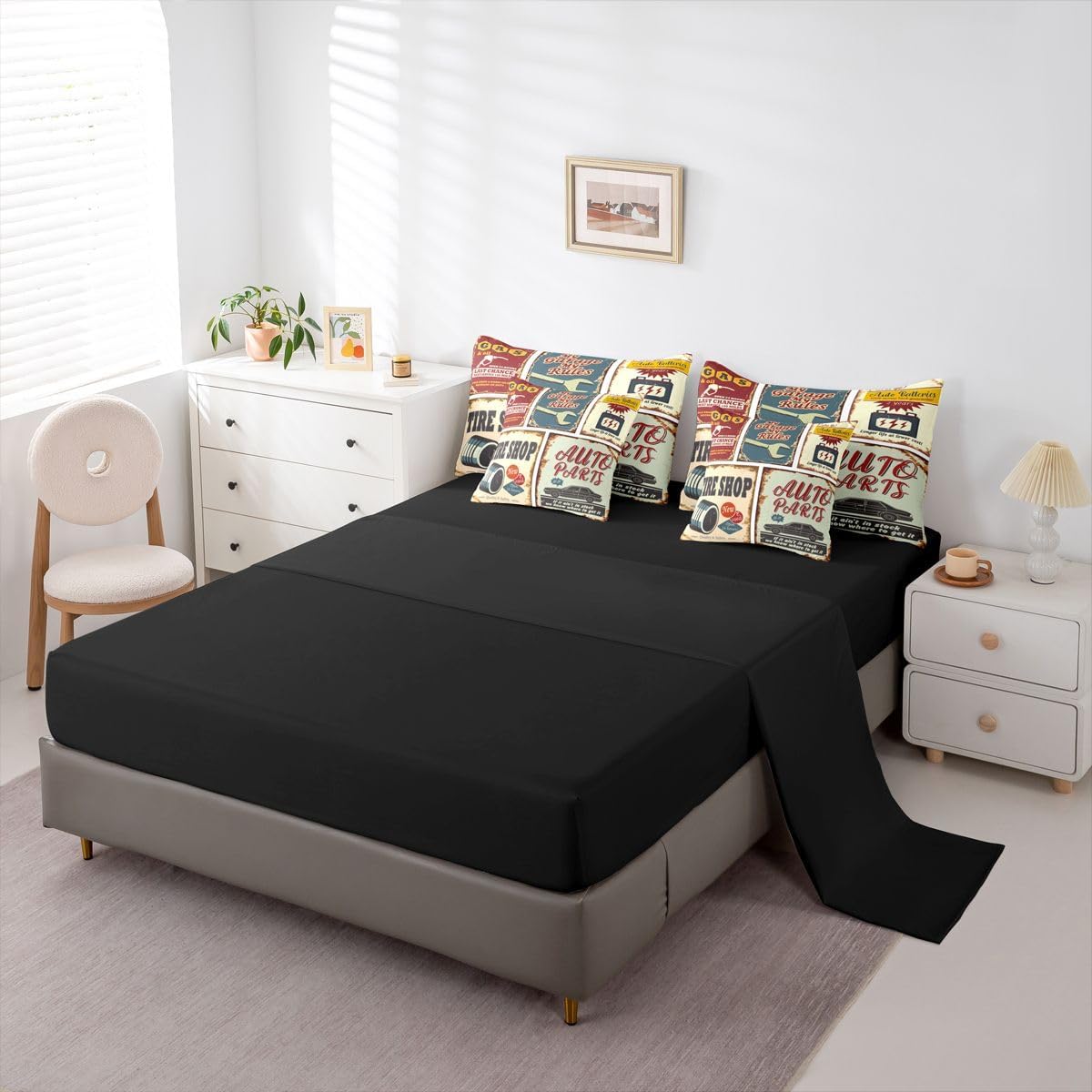 Erosebridal Chemistry Comforter Set with Sheets Full Size Periodic Table of Elements Bed in A Bag 7 Piece Science Chemistry Lovers Bedding Set for Kids Boys Children Bedroom Modern Black Bed Sets