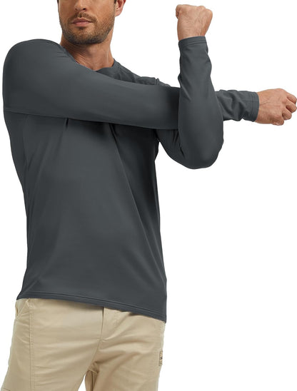 Men's Thermal Shirts Long Sleeve Fleece Lined Crew Neck Base Layer Athletic Workout Tops