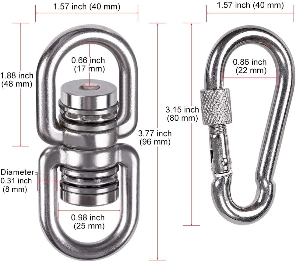 SELEWARE Silent Bearing Swing Swivel, 360° Rotational Device Hanging Accessory with Removeable Buckle for Tree Swing, Hammock Chair, Climbing Rope, Yoga, Kids Swing Swivel 1200LB Capacity, 2 Pack