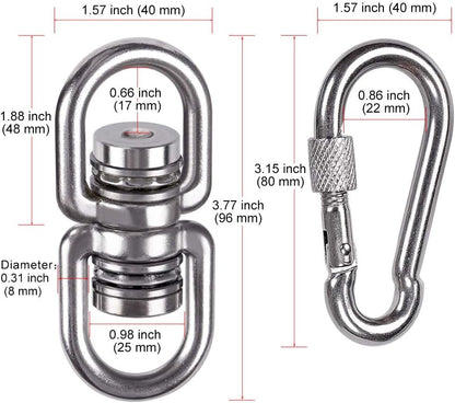 SELEWARE Silent Bearing Swing Swivel, 360° Rotational Device Hanging Accessory with Removeable Buckle for Tree Swing, Hammock Chair, Climbing Rope, Yoga, Kids Swing Swivel 1200LB Capacity, 2 Pack