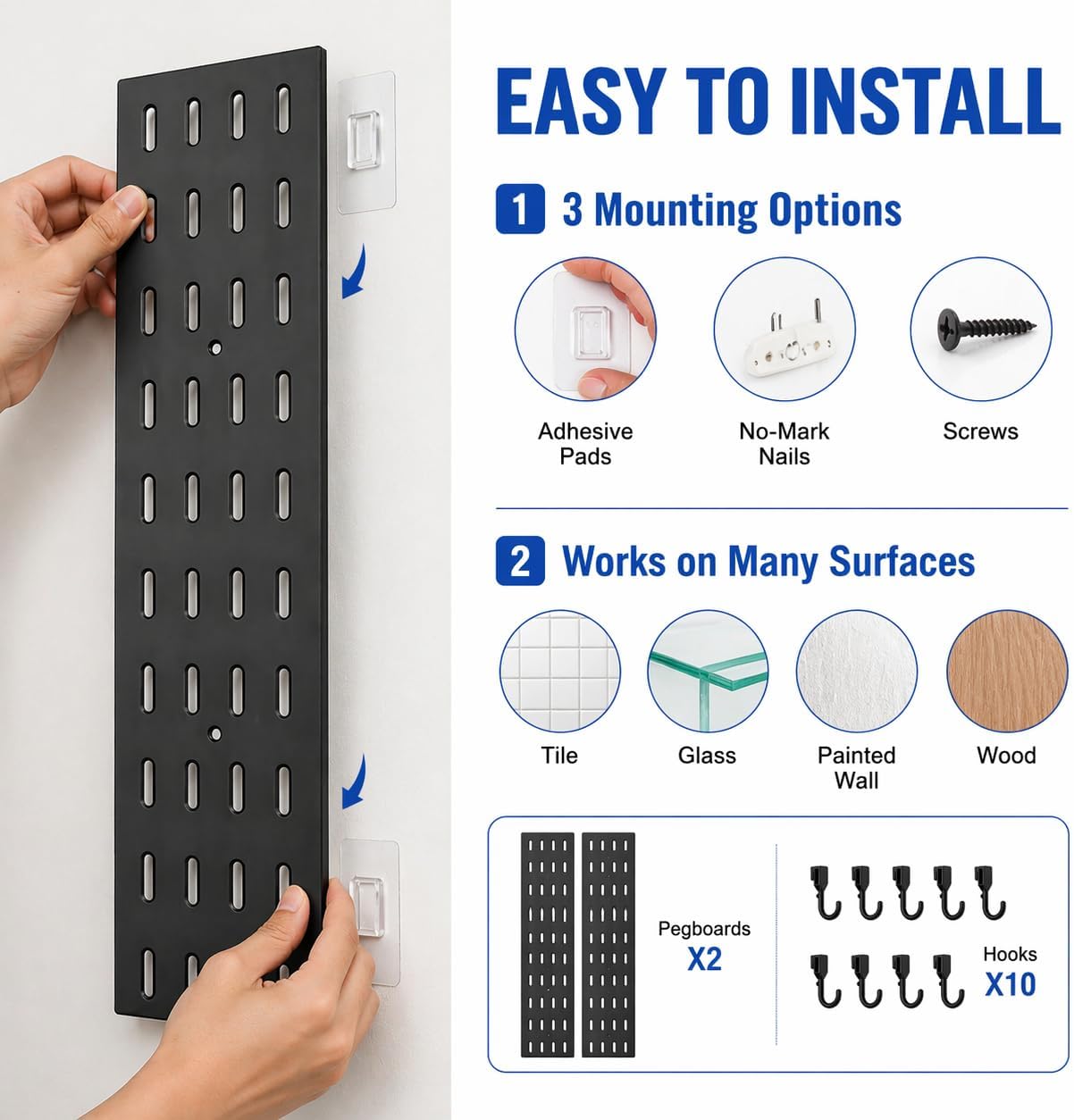 Pegboard Wall Organizer Kit – Heavy Duty 20lbs Load Bearing, Easy Installation, 4 Peg Board Panels 14 Accessories – Multi-Surface Use For Garage, Office, Kitchen & Crafts (White Pegboard,24″×24″)