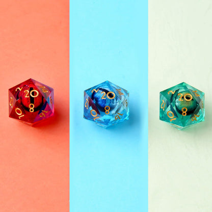 YEMEKO Beholder'S Eye D20 Dice Dragon Eye DND 22MM Single with Resin Sharp Edge 20 Sided D&D Handmade Polyhedral for Dungeons and Dragons, RPG, Roleplaying Games MTG Table Games(Blue Gold)