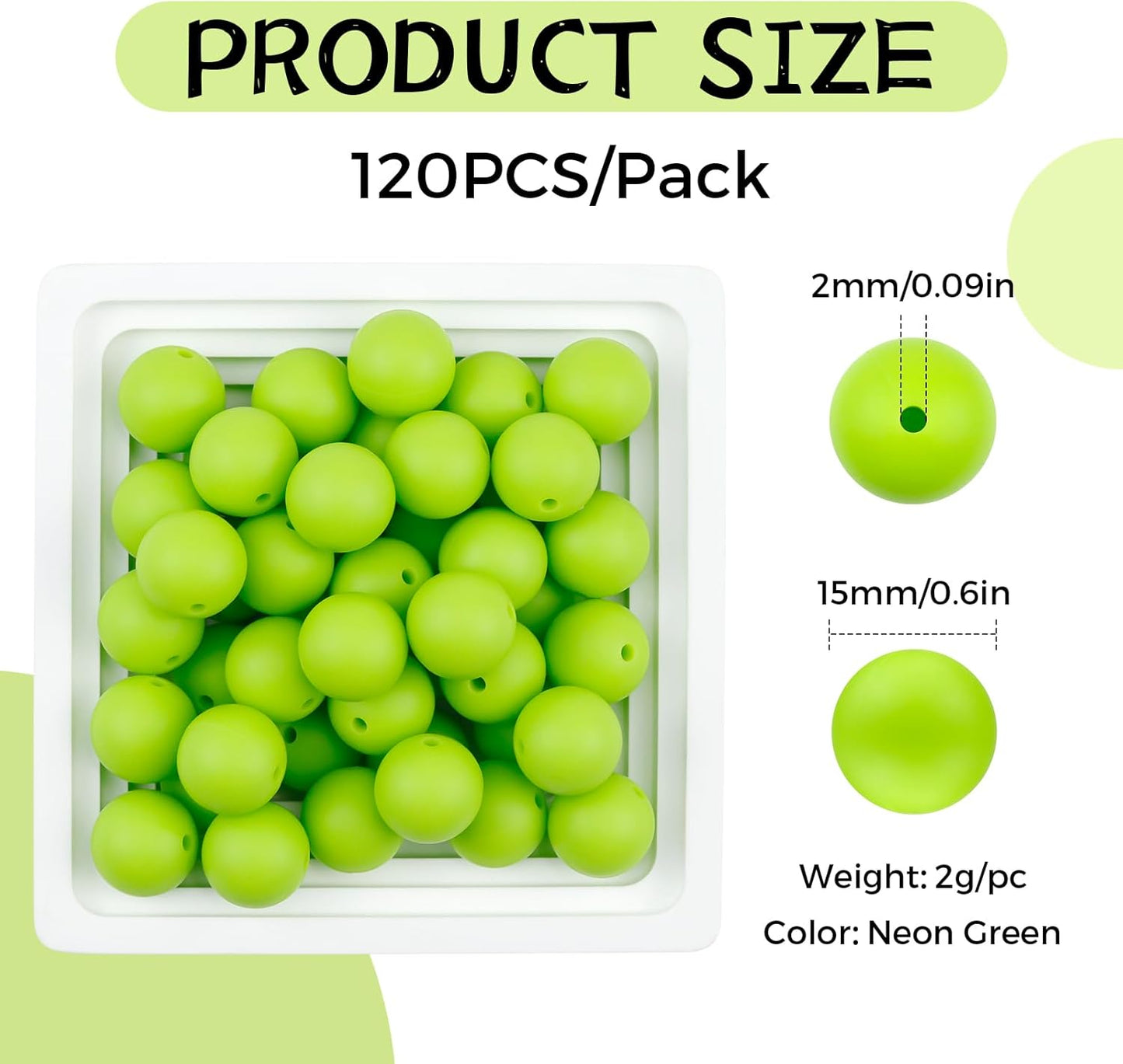 120PCS FIVEIZERO Silicone Beads for Keychain Making, 15mm Glacier Gray Round Silicone Rubber Focal Beads Bulk for DIY Crafts, Bracelets, Necklaces, and Pens