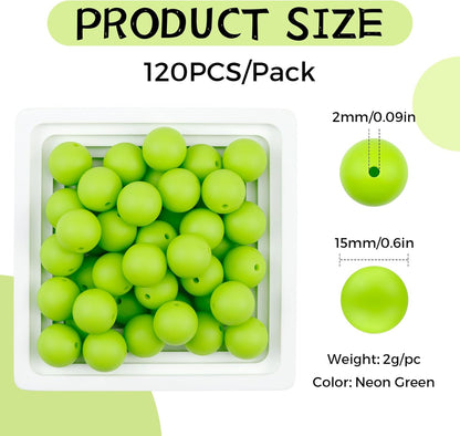 120PCS FIVEIZERO Silicone Beads for Keychain Making, 15mm Glacier Gray Round Silicone Rubber Focal Beads Bulk for DIY Crafts, Bracelets, Necklaces, and Pens