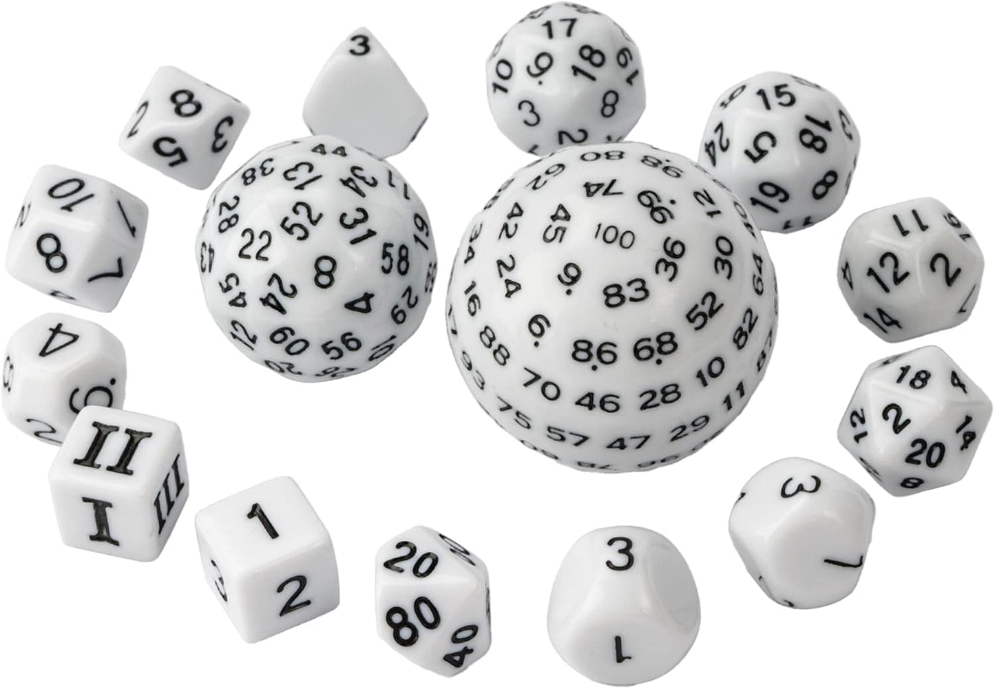 15 Pieces Complete Polyhedral DND Dice Set D3-D100 Spherical D&D Dice Set with Dragon Eye Dice Bag, D100 Dice for RPG Table Games(Black w/Purple Numbers)