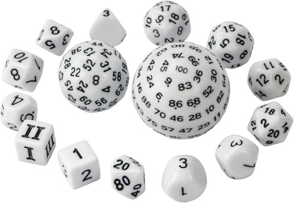 15 Pieces Complete Polyhedral DND Dice Set D3-D100 Spherical D&D Dice Set with Dragon Eye Dice Bag, D100 Dice for RPG Table Games(Black w/Purple Numbers)