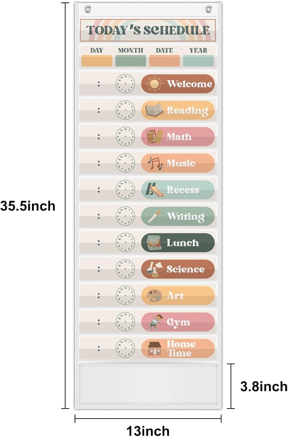 Godery Boho Daily Schedule Pocket Chart for Classroom with 24 Cards，Welcome Back to School Classroom Decorations, White