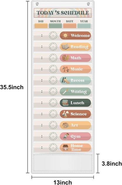 Godery Boho Daily Schedule Pocket Chart for Classroom with 24 Cards，Welcome Back to School Classroom Decorations, White