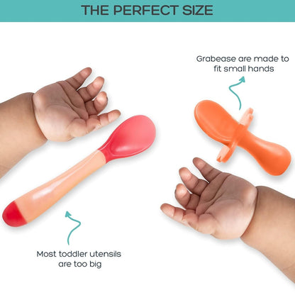 Grabease Baby Feeding Utensils - Anti-Choke Collar & Toddler Fork for Ages 1-3 - Easy-Grip Curved Handle Infant Spoon - Dishwasher-Safe Convenience & Baby Cutlery - Teal