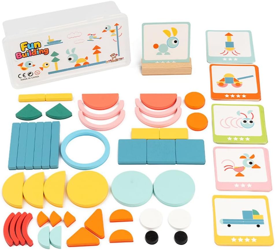 Montessori Wooden Geometric Shape Tangram Puzzle, Multi-Shaped Wooden Creative Splicing Toy
