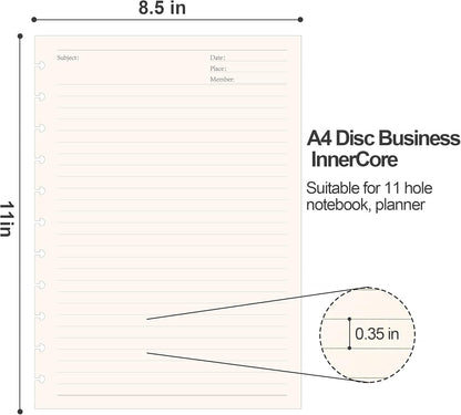 Discbound Notebook Refills for 11 Discs Notebooks 8.6 in x 12 in Letter Size 120 Sheets Multi-Subject Project Lined Pages Customizable Removable Pages(100 GSM) Heavyweight Planing Paper