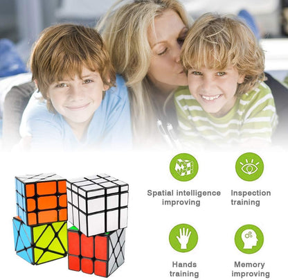 YJ Cube Set - 4-Pack, Includes 3x3 Fluctuation Angle & Mirror Puzzles, 2x3 Wheel & Square King Cubes