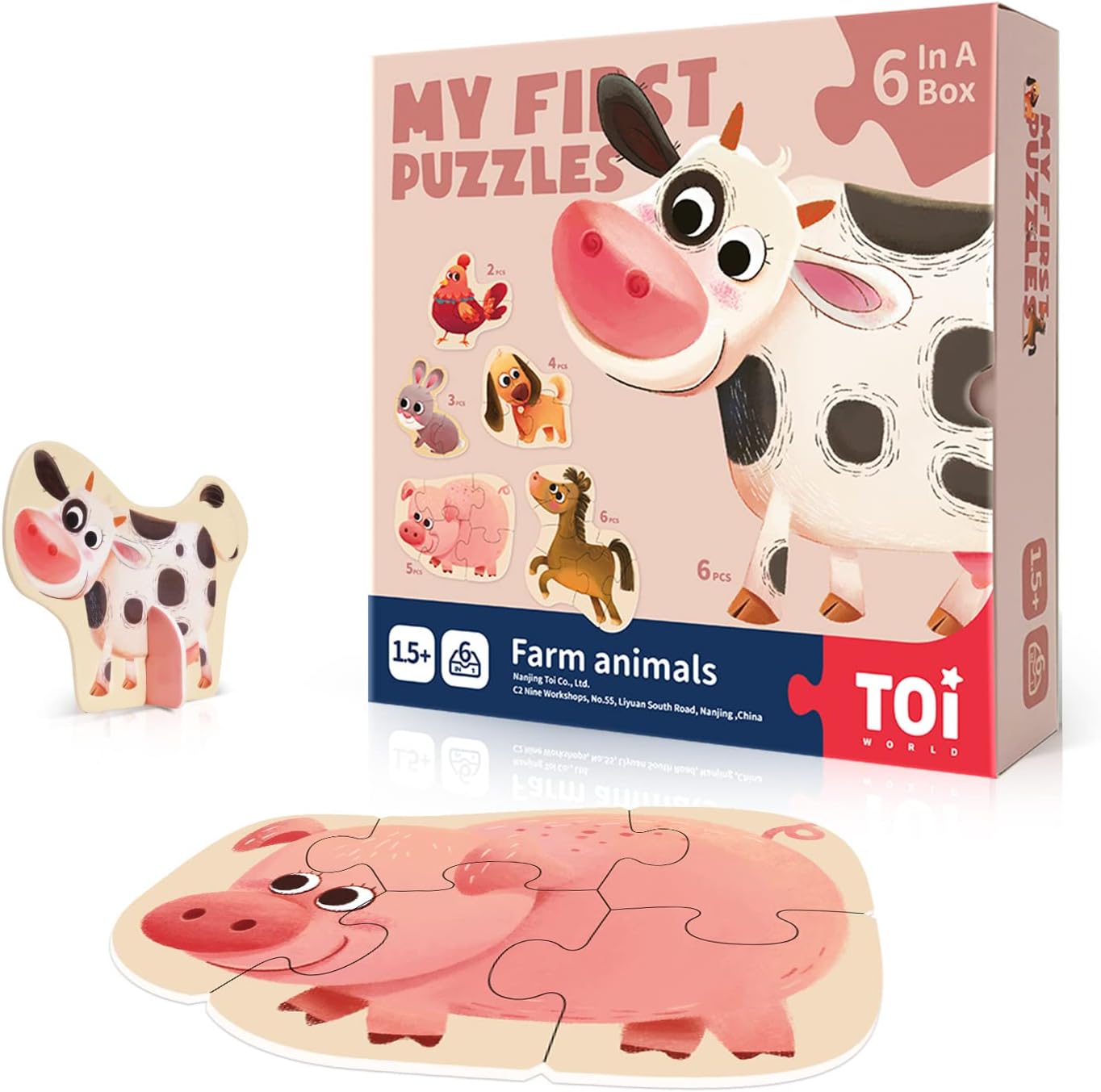Toi 6 Packs Large Piece Toddler Jigsaw Puzzles for Kids Aged 2.5+, Animal Shaped Floor Puzzles for Beginner, Preschool Learning Game for Boys Girls, Traffic