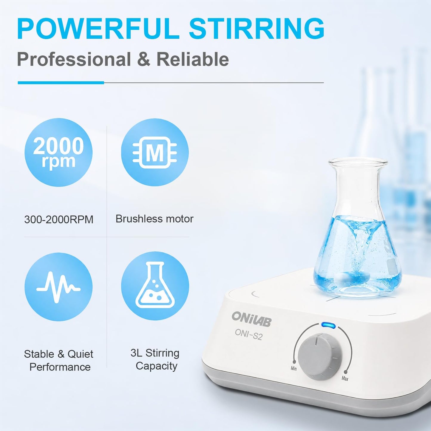 ONiLAB Magnetic Stirrer with 8PCS stir bar Set and stir bar Retriever, Magnetic Mixer Max Stirring Capacity 3000ml(No Heating)
