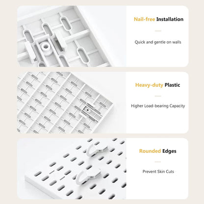 Wall Organizer Pegboard Kit, Wall Control Peg Board with 18 Pcs Accessories, 4 Pack Plastic Wall Mount Display Storage Panels for Kitchen Bathroom Craft Room Office Organization, 23.6 Inches (White)