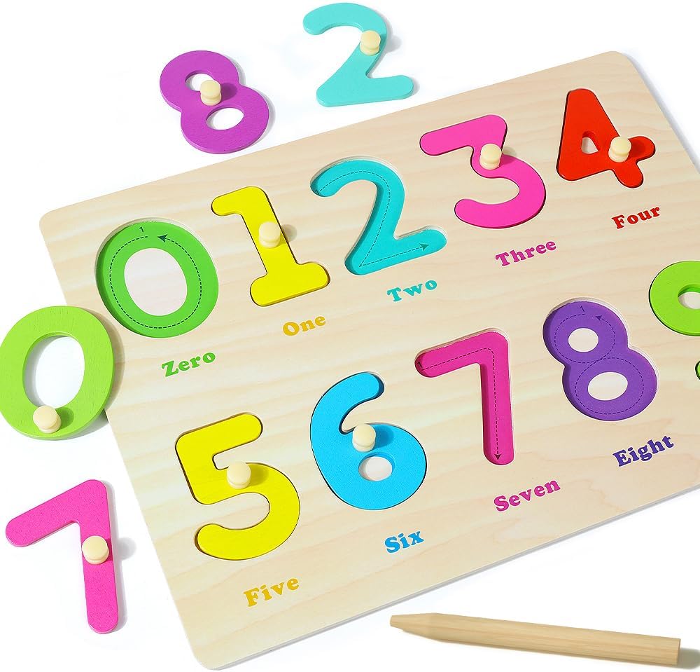 GRINNNIE Toddler Puzzle for 2 3 4 Years Old, Wooden Alphabet Number Peg Puzzles for Preschool Toddlers Age 2-4, Great Learning Puzzle Toy 1st Birthday Gift for Girls Boys