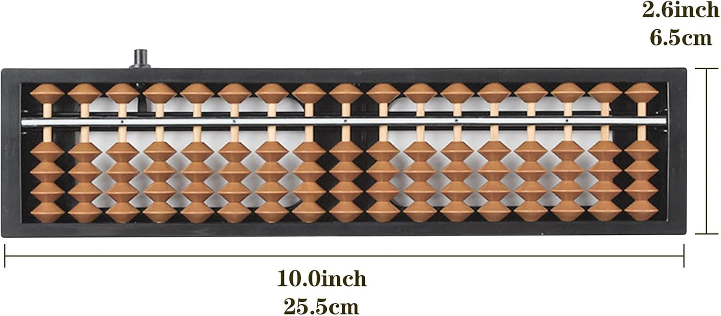 Digital Standard Abacus Professional 17 Column with Reset Button, Chinese Japanese Abacus Calculator Educational Tools Abacus Counting Tool Arithmetic Tool Calculator (Brown)