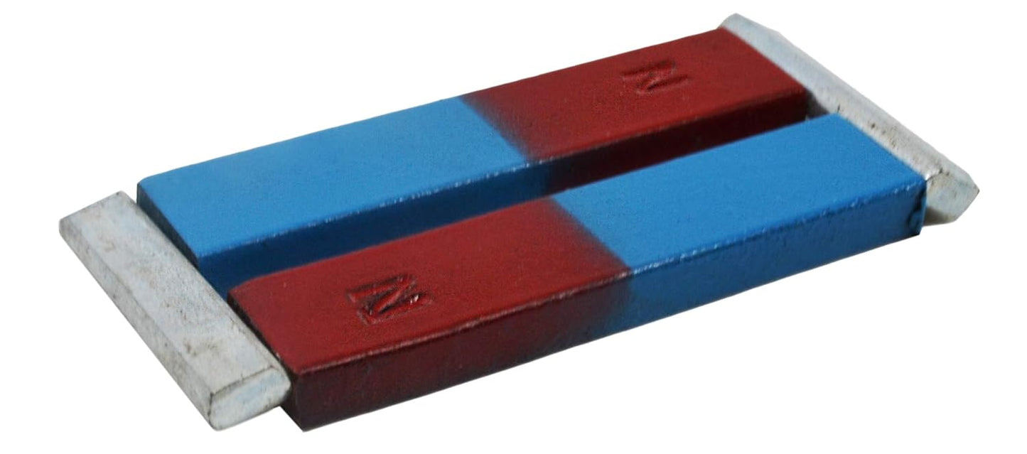 EISCO Bar Magnets, Set of 2 - Red & Blue, North/South Poles - Chrome Steel - Includes Keepers - Perfect for Physics Classrooms & Magnetism Experiments