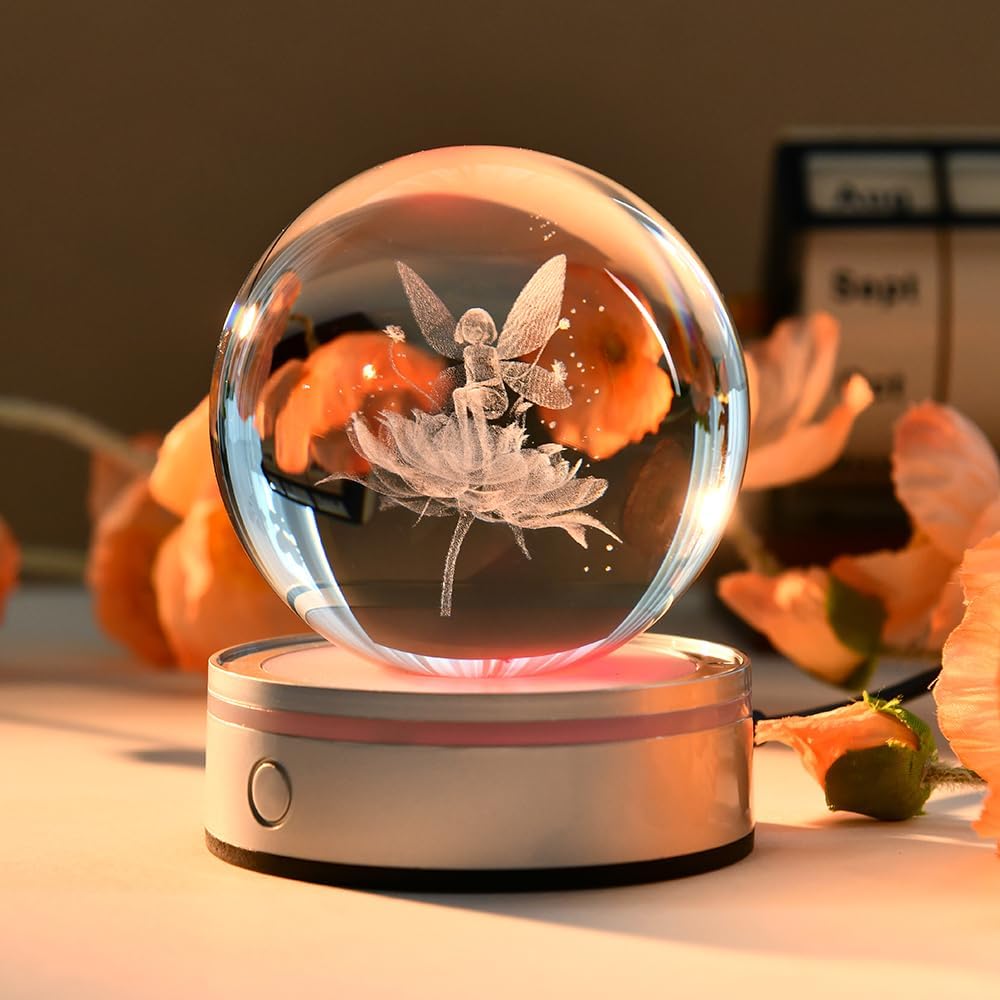 3D Solar System Crystal Ball Universe Glass Ball Space Astronomy Gift Planets Model Science Astrophysics Gifts Solar System Night Light Glass Globe Decor with 12 Colorful Modes Light Base