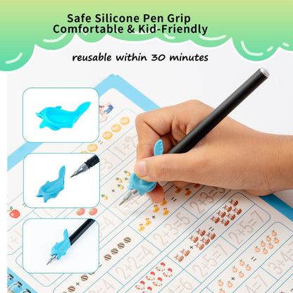 Magic Grooved Writing Practice Books for Kids with Disappearing Ink Pens Grips, Reusable Handwriting Workbooks 6 Pcs, Letter Tracing Copybook for Kindergarten Ages 3-8