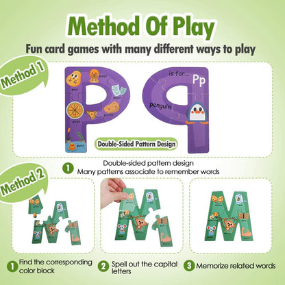 Wooden Jumbo Alphabet ABC Letter Toddler Puzzles Color Shape Animals Recognition Montessori STEM Jigsaw Preschool Learning Educational Toy for Kids 3 4 5 Years Old Boys Girls