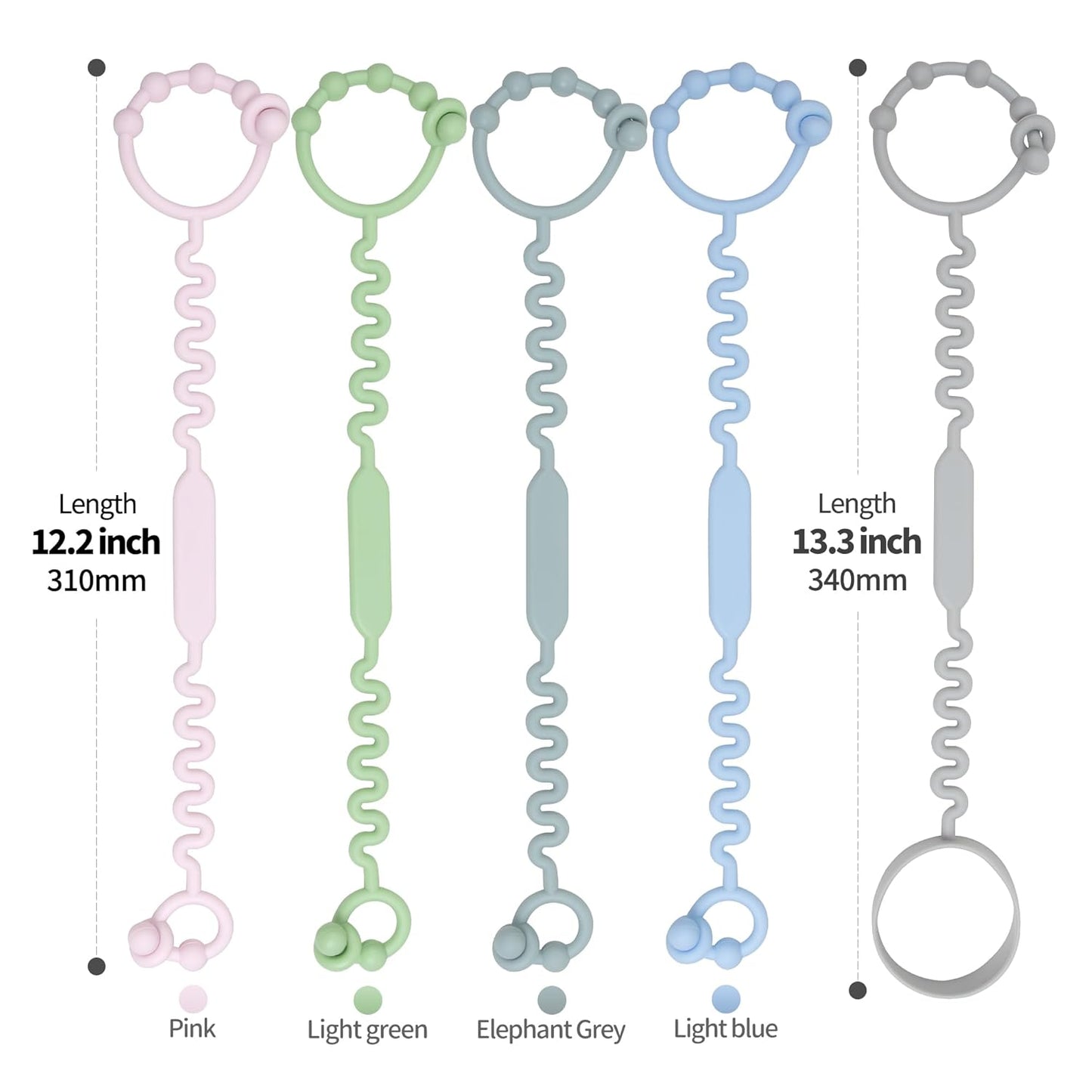 Toy Straps for Baby, Pacifier Holder Clip with Self-Adjusting Bayonet, Pure Silicone Material Without BPA; Can Be Used for Teethers, Feeding Bottles, Toys, Baby Cribs, High Chairs(5PS)