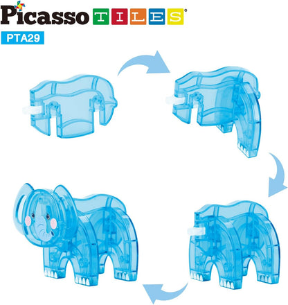 PicassoTiles Magnetic Tile Building Blocks Add On 8 Magnetized Action Figures Construction Vehicles & Zoo Animal Theme Compatible with Magnet Tiles Sets STEM Learning Toy for Boys & Girls Age 3+ PTA21
