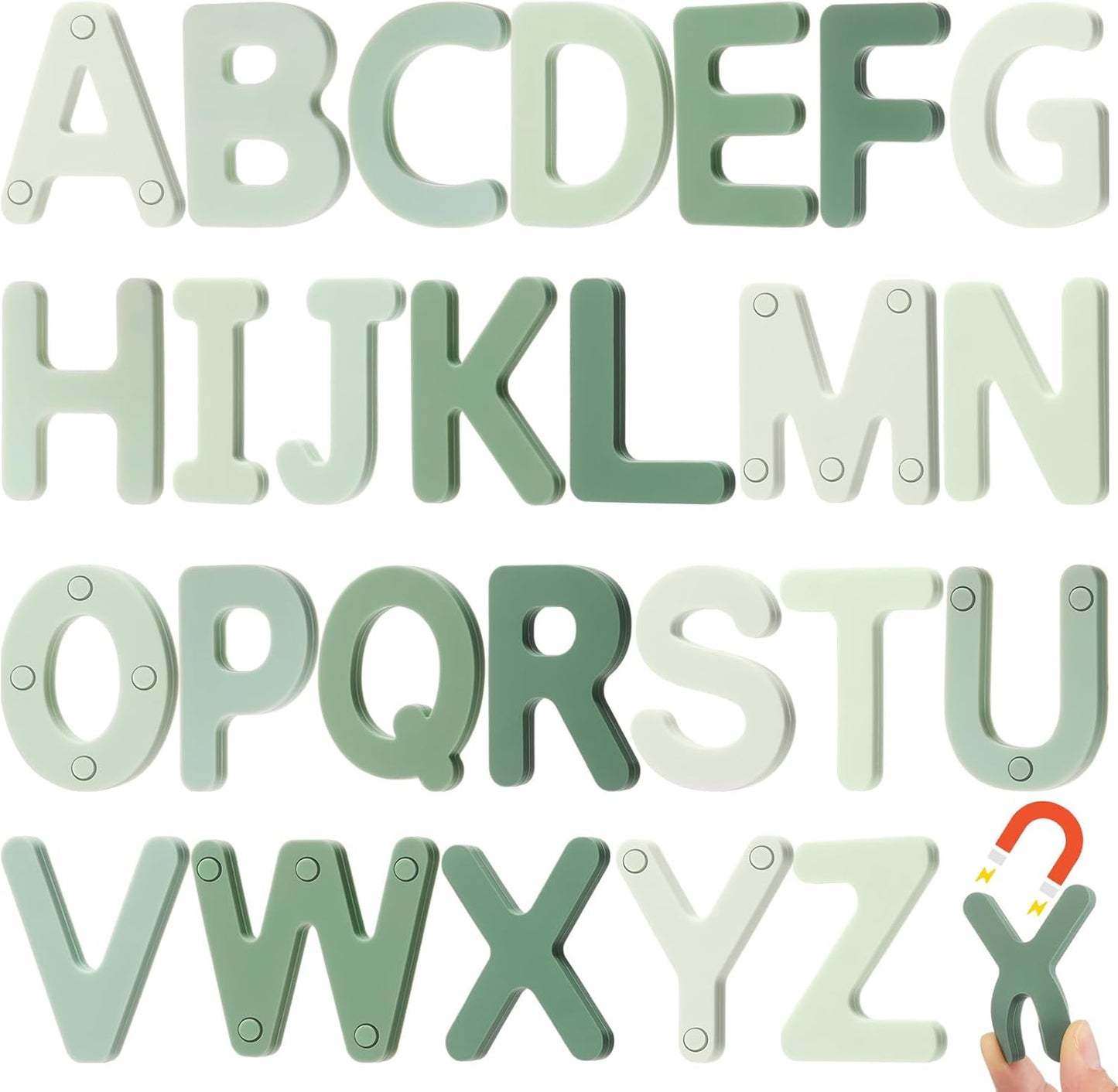 VioraWhite 26 Pcs Food Grade Silicone Magnet (Sealed Magnet, Cpc Certified) Magnetic Toddler Fridge Bulk ABC Educational Learning Toy for Kid Baby Girl Boy Gift(Greenery Color,Letter)